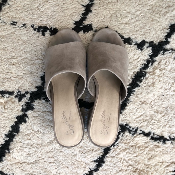 Seychelles suede slide heels sandals gray taupe 7 - Picture 3 of 7